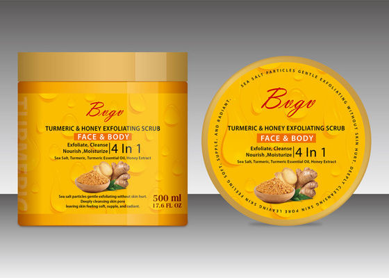 L'olio essenziale della curcuma che esfolia il corpo del sale marino del gel della doccia sfrega giallo